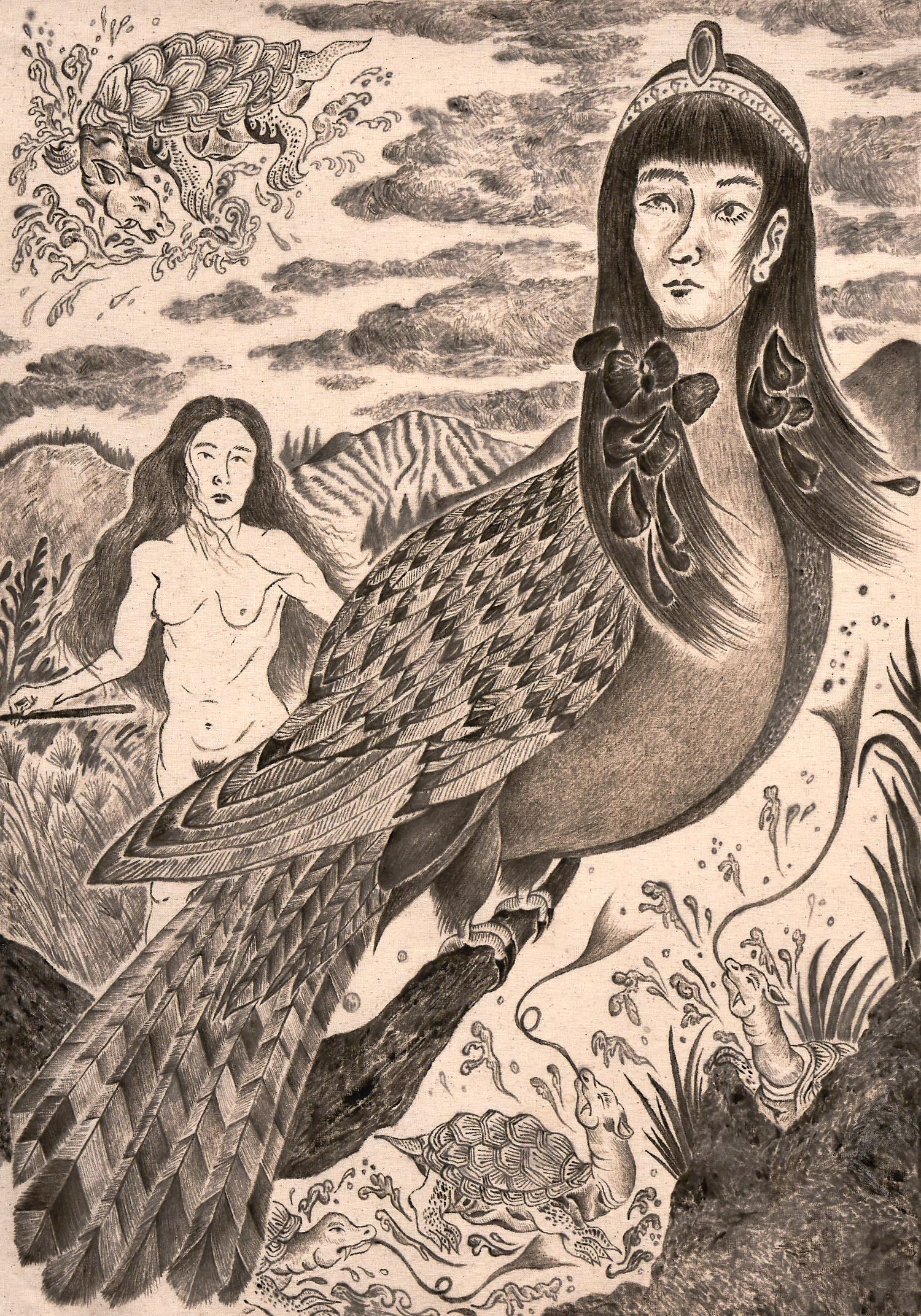 김도연, 피오피오타피(한 마리의 피오피오새), 2024, 광목에 유채, 54x38cm