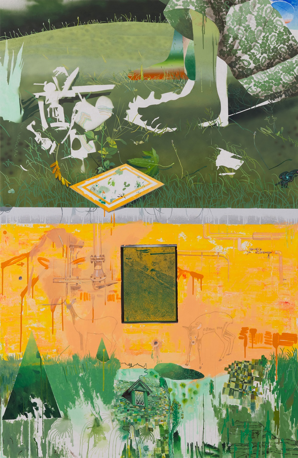 [저화질] 이안 하, Daydream, 2024, 장지에 아크릴릭, 과슈, 수채, 잉크, 리노컷, 188x122cm - A-Lounge Contemporary