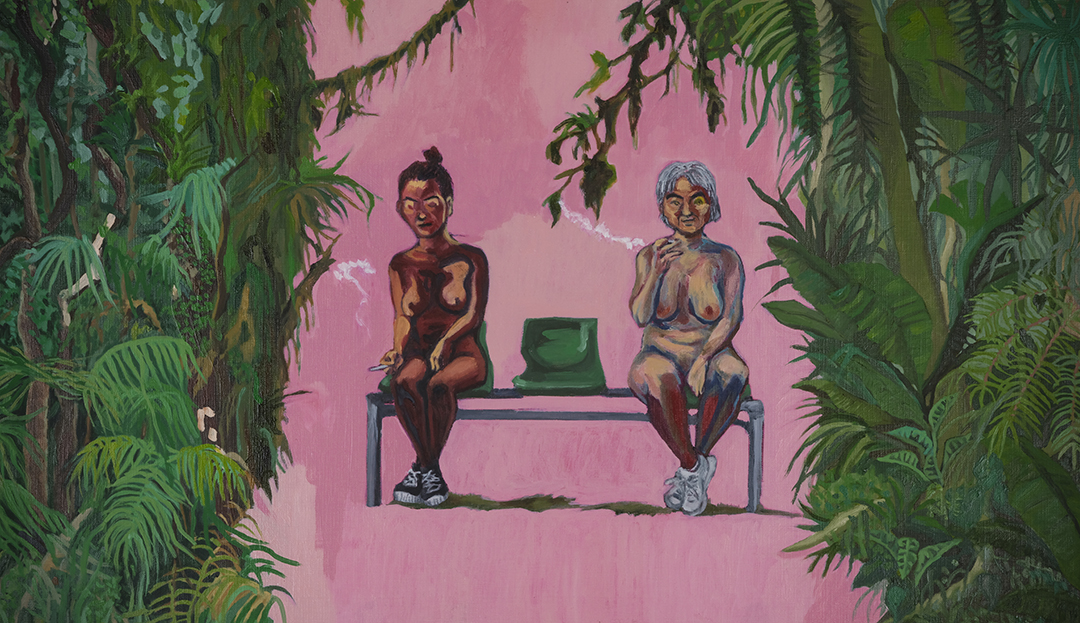 흑표범, Birds, 2023, Oil and charcoal on canvas paper, 45x79cm - A-Lounge Contemporary