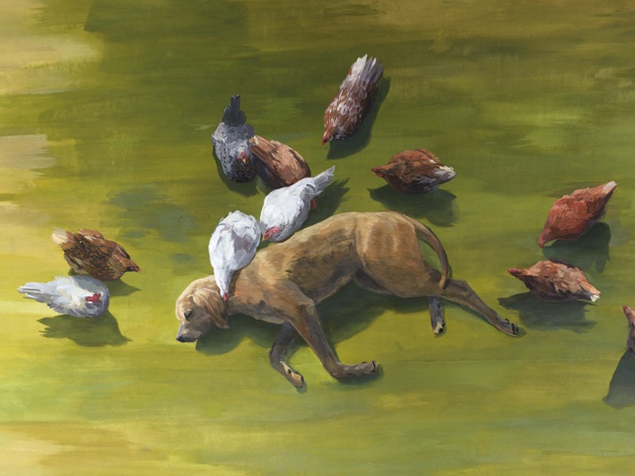 [저화질] Agnese Galiotto, Wake up the old dog, he's free, 2026, Acrylic painting on cotton and acylic cloth